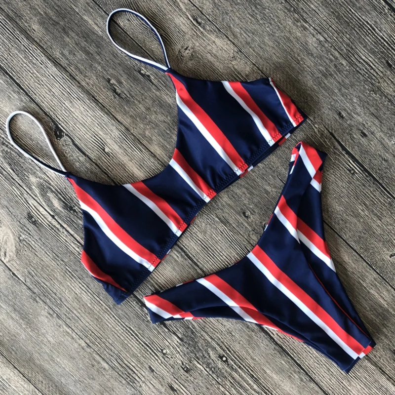 Striped Thong Bikini Push Up Padded Tube Top Sexy Swim Wear Woman Swimsuit Set High Waist Beachwear | Женская одежда