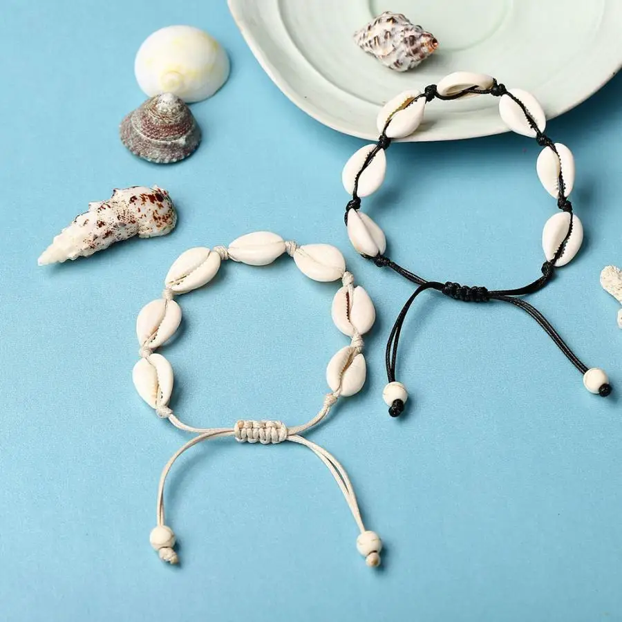 Винтажный Плетеный Браслеты из ракушек Регулируемый простой ручной вязки