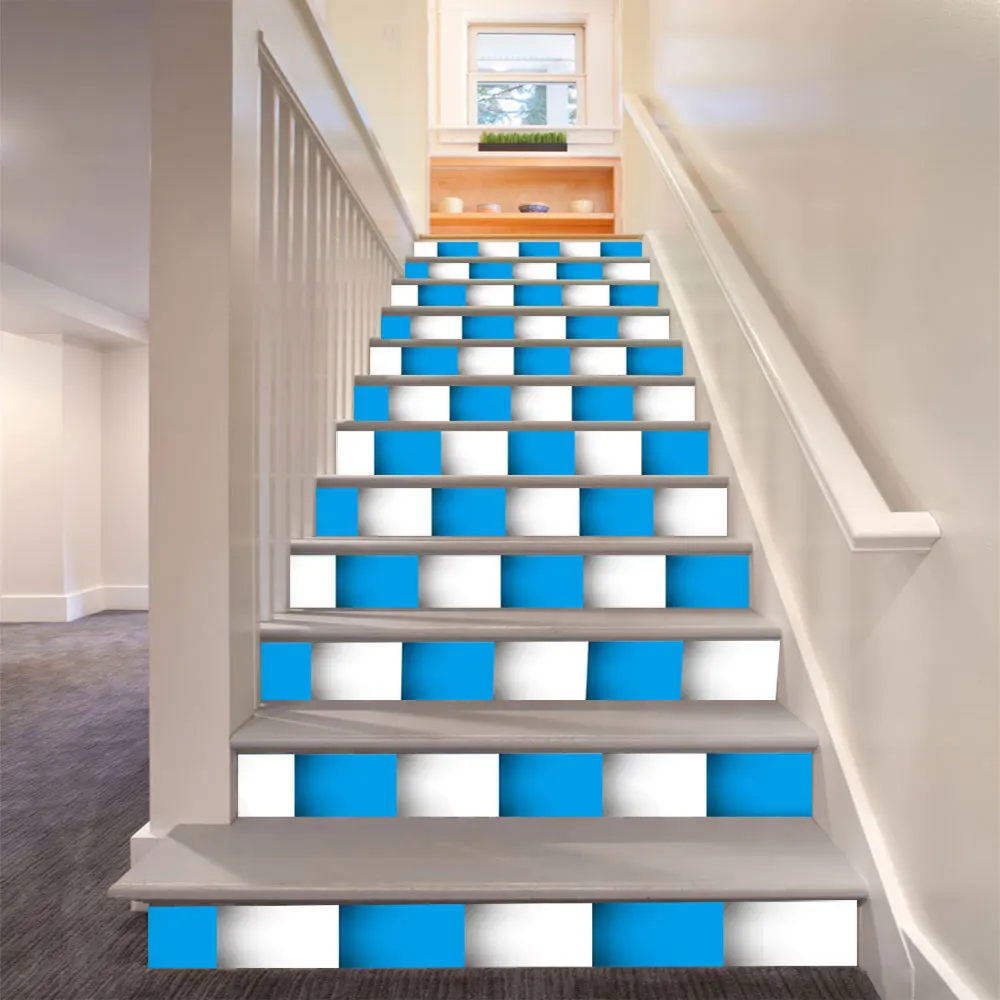 6 шт./компл. сине белая мозаичная плитка настенные лестницы наклейки