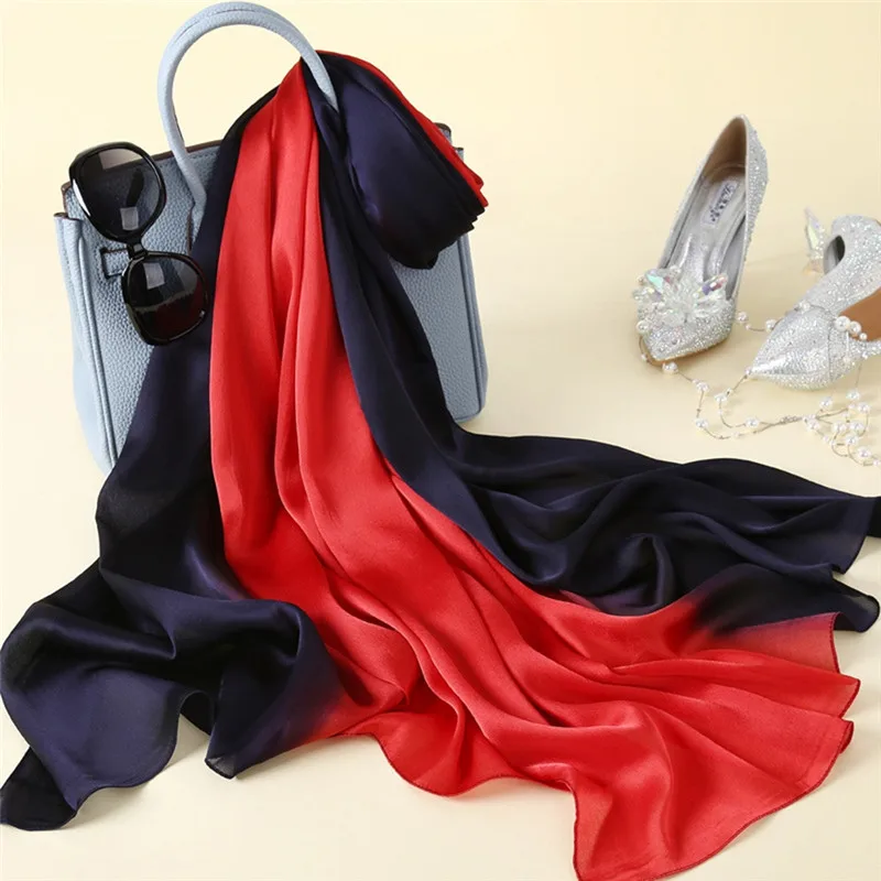 180*90cm Women's Silk Gradient Colorful Scarf Fashion Lady Scarves Soft Solid Shawls 12 Colors |