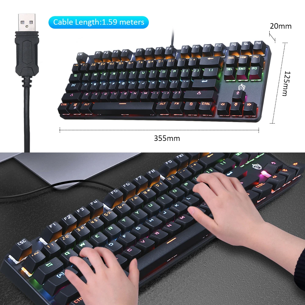 

Keyboard Illuminated 87 Keys Gaming Keyboards USB Powered Operated Diverse Lighting Effect for Computer Laptop pc