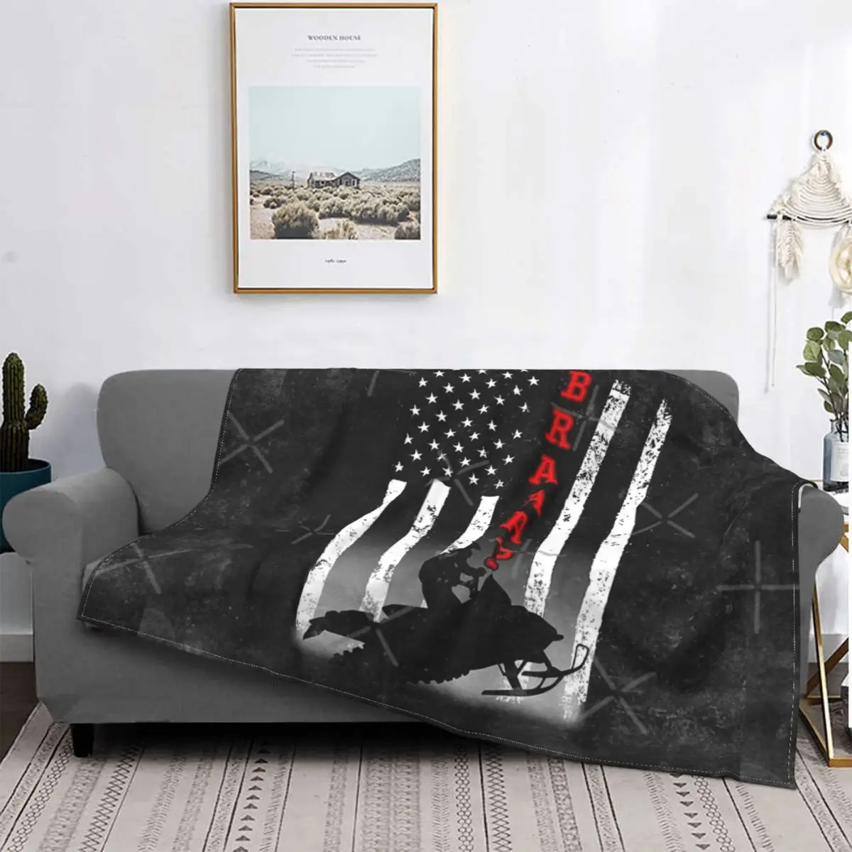 

Snowmobile American Flag Black Blanket Bedspread Bed Plaid Cover Bed Covers Fleece Blanket Blanket On The Bed