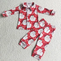 wholesale children winter baby boy christmas clothes sleepwear set kids red cardigan santa ruffle pants outfit toddler pajamas