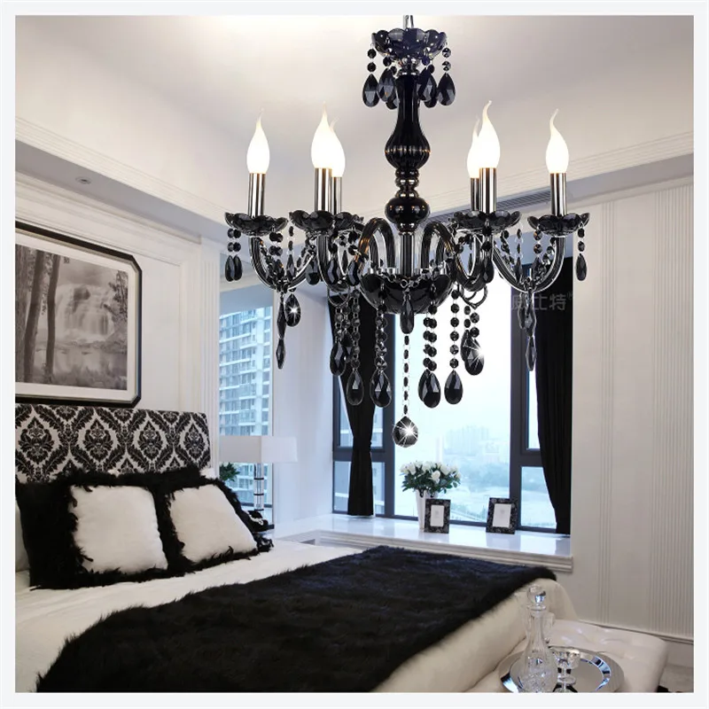 Candelabro de cristal moderno para cocina, lustre de techo, Araña de cristal Led negra para sala de estar y dormitorio