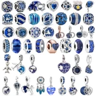 Синяя циркониевая позиционная Пряжка Ловец снов стеклянные бусины любовь кулон подходит для оригинальных шармов Pandora серебряный браслет DIY подарки