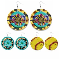 patches softball baseball sunflower teal floral printed dangle drop earrings for women latest trendy fashion accessories