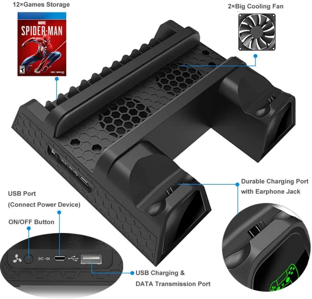 DOBE PS4/PS4 Slim/PS4 PRO вертикальная подставка с охлаждающим вентилятором кулер двойной контроллер зарядное устройство зарядная станция для SONY Playstation 4