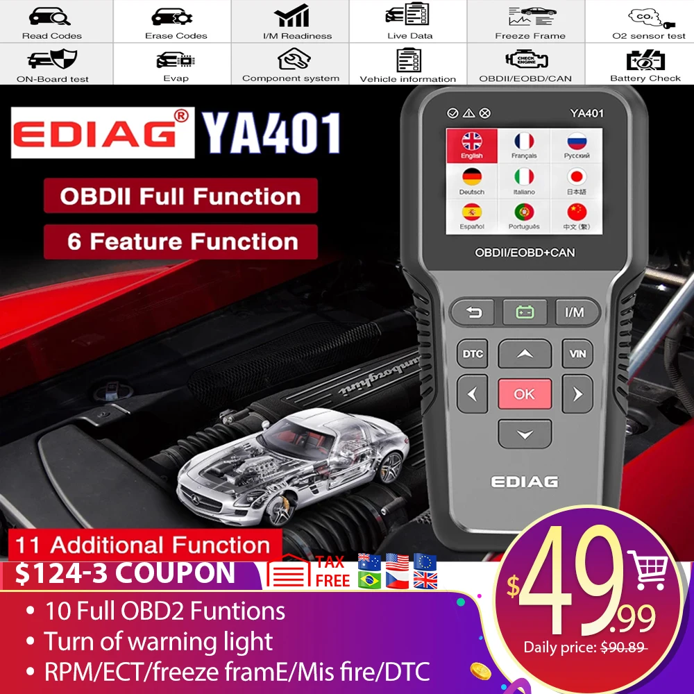 Диагностический сканер EDIAG YA401OBDII PK CR3008 многоязычный инструмент для считывания