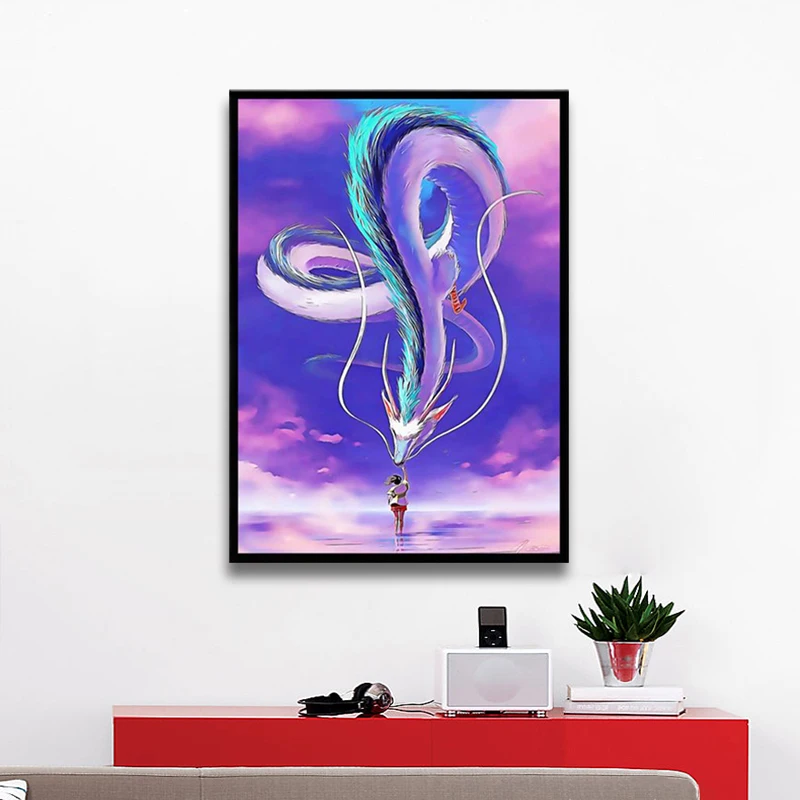 

Hayao Miyazaki Classic Anime Spirited Away White Dragon Canvas Painting Wall Art Poster HD Printing Living Room Decor Painting