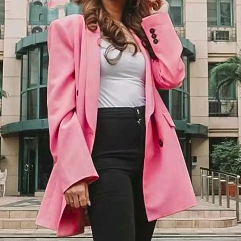 Женская уличная одежда розовый офисный блейзер с длинным рукавом Женский пиджак