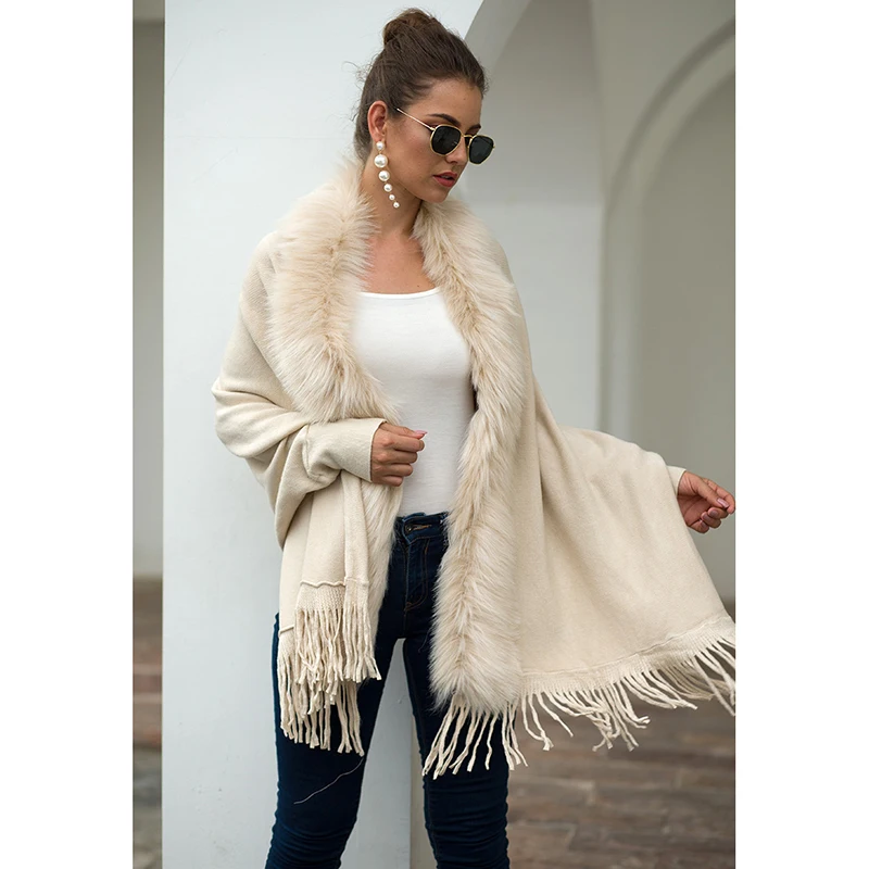 

Cardigans Women Sweater Streetwear Solid Vintage Sweaters Elegant Casual Fringe Cloak Shawl Fur Collar Cardigan Sweaters Autumn