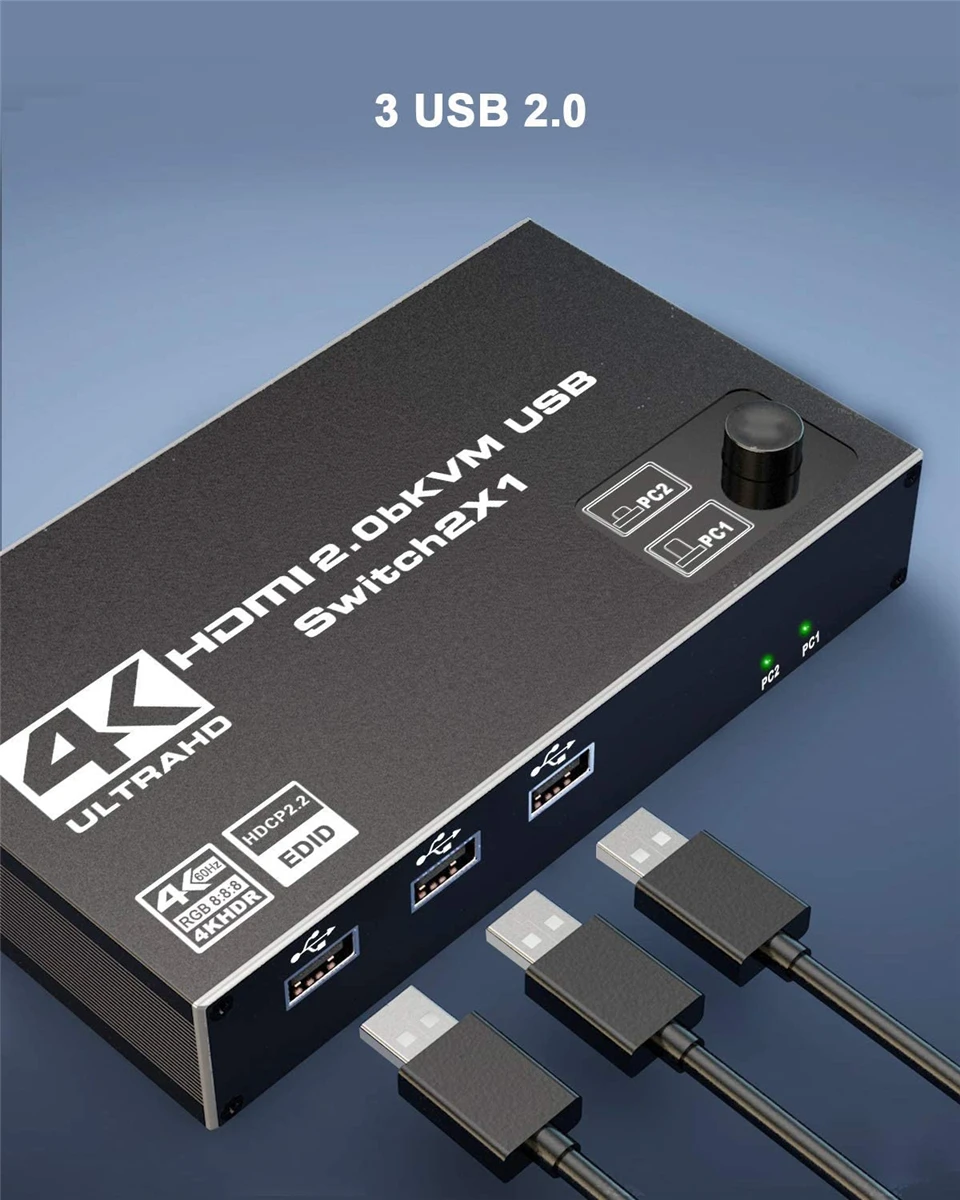 HDMI переключатель KVM двойной монитор 2 в 1 выход принтер клавиатура мышь порта 4K/60Hz