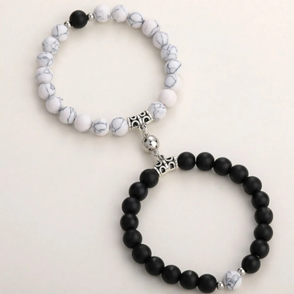 

2pcs/set Paired Couple Bracelet For Lovers Creative Magnet Clasp Matching Bracelet Natural Stone Bracelet Best Friend Bracelet