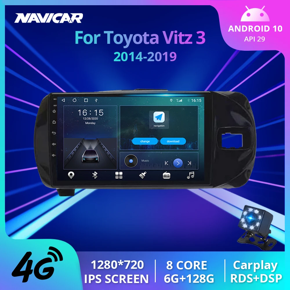 Автомобильный радиоприемник 2 Din Android 2014 для Toyota Vitz 3 III XP130 RHD 2019-GPS-навигация стерео