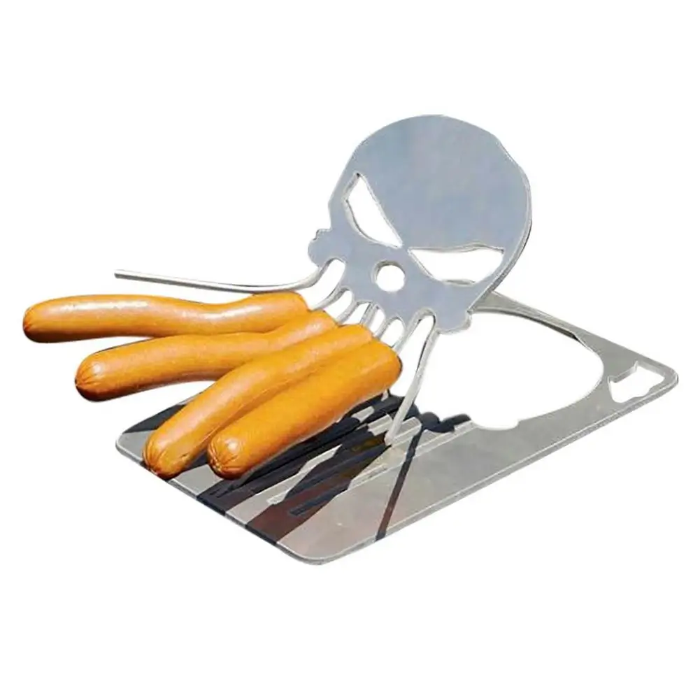 

Outdoor BBQ Stainless Steel Cans Opener Kitchen Tools Barbecue Grill Skeleton Barbecue Plate Foldable Hot Dog Roaster Rack