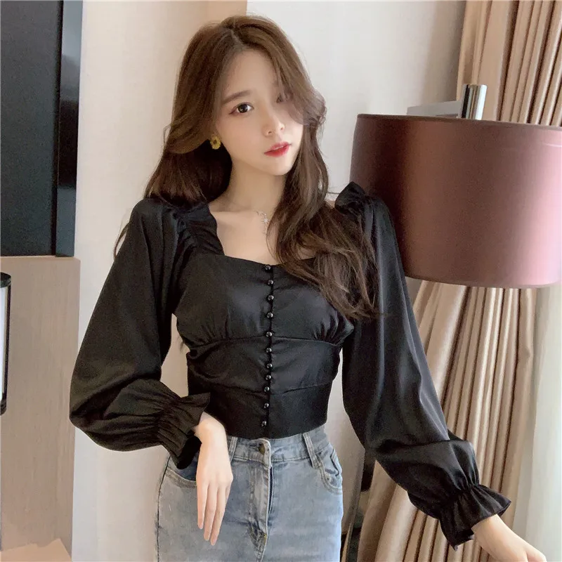 Новинка весны 2020 Ретро стиль сексуальный квадратный воротник открытые воротники