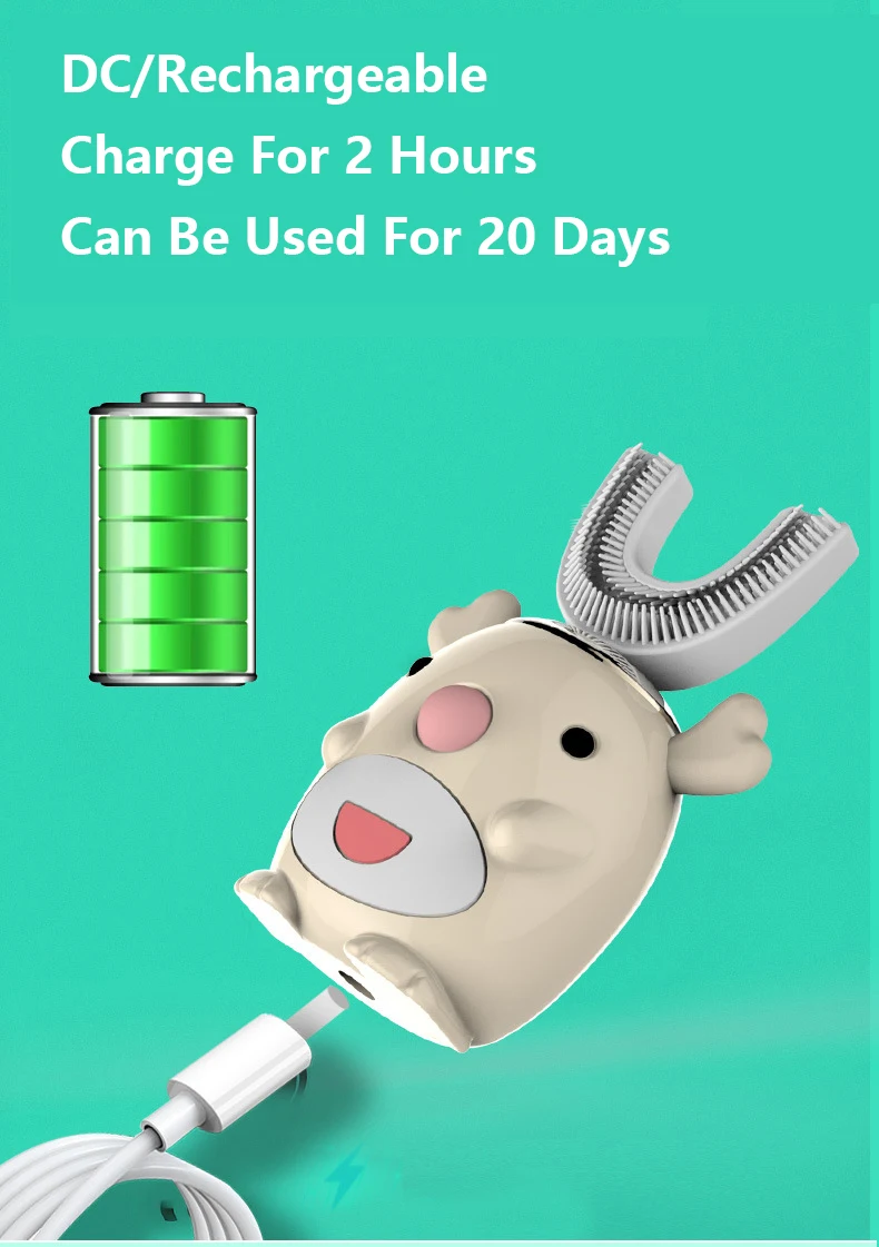 

U 360 Degrees Children Sonic Electric Toothbrush Cartoon Pattern USB Charger Blu-ray clean Silicone XaoMi Kids Tooth Brush