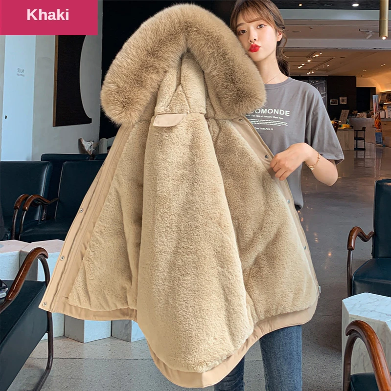 

Women's plush down jacket mid-length Korean thick winter jacket