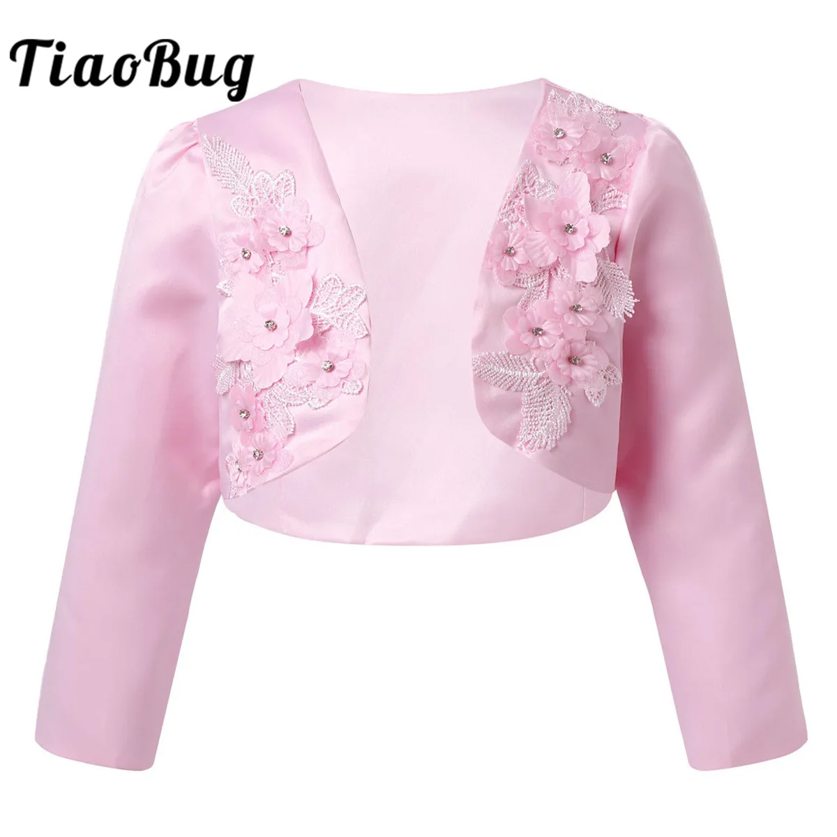 

Flower Girl Kids Short Cardigan 3D Flowers Shrug Jacket Bolero Coat Princess Girls Birthday Wedding Communion Jackets Wrap Tops