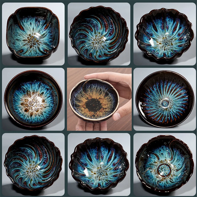 

Ceramic Tea Cup Porcelain Coffee Mug Bowl Teaware Jun Kiln Change Brushed Color Sand Gold Glaze Master Hat Cup Kung Fu Tea Cup