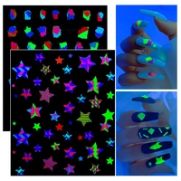 3d fluorescent nail sticker decal manicures decoration neon geometric stars pattern adhesive transfer nail slider paper stickers