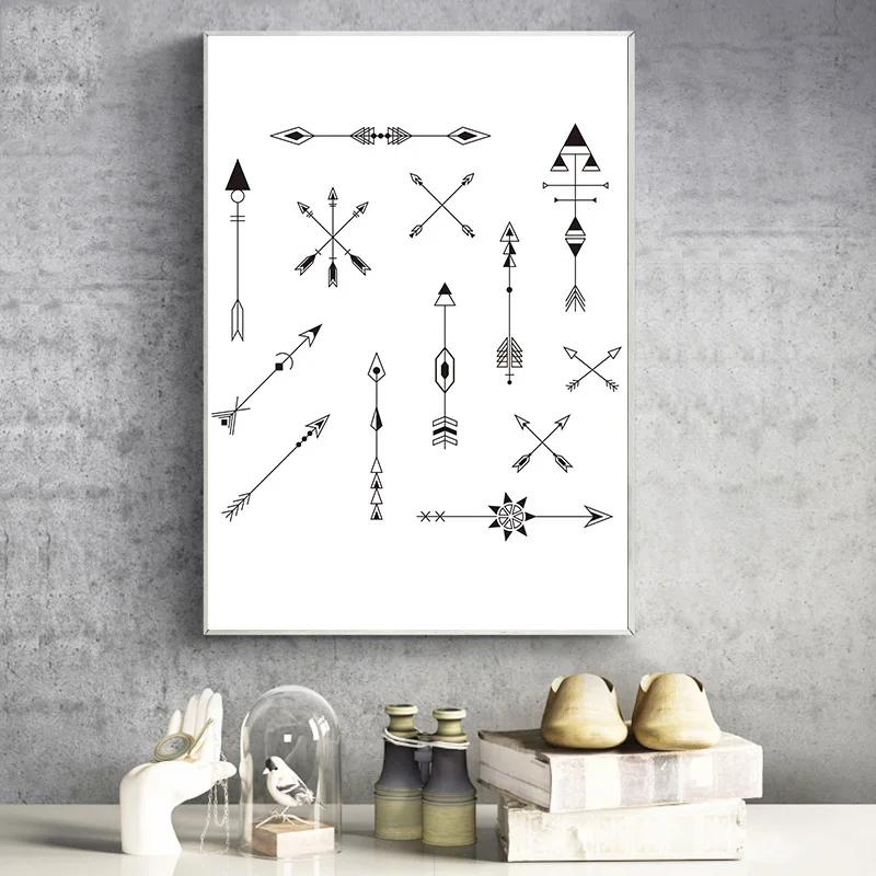 3 Панели Картина на холсте индейцев черно-белая стрела и слово плакат печать