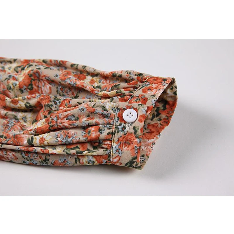 

2021 Spring Floral Beach Blouses Women Long Sleeve Bownot Collar Shirts Female Lantern Long Sleeve Elegant Ulzzang OL Tide Tops