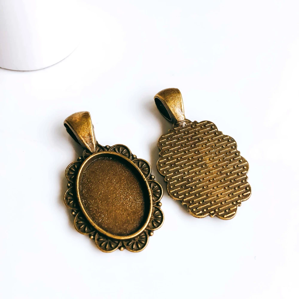 

5pcs/lot 13x18mm Necklace Pendant Setting Antique Bronze Silver Glass Cabochon Blank Base Supplies for Jewelry T58