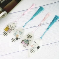 1 set 4 pcs cartoon cat transparent leaf vein tassel bookmarks creative gifts student learning stationery office supplies