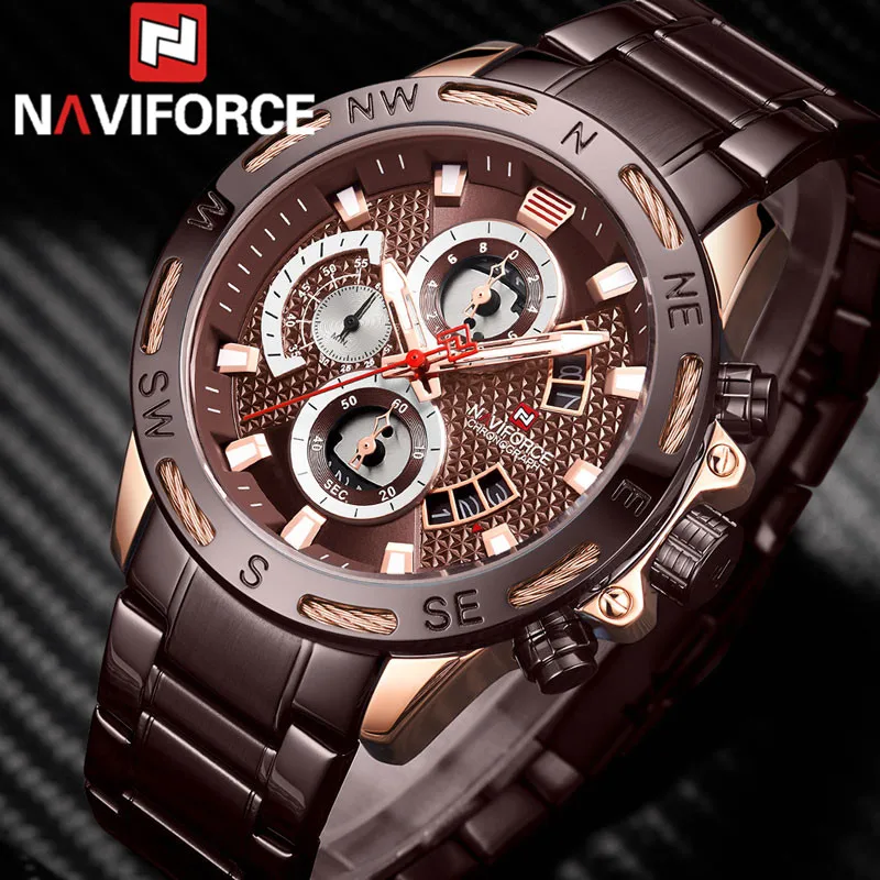 Часы наручные NAVIFORCE мужские с хронографом спортивные брендовые Роскошные