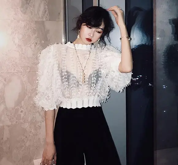 WHITNEY WANG Blouses 2020 Summer Fashion Streetwear Sexy Back Split Bow Feathery Blouse Women Blusas Lady Shirt Tops | Женская одежда