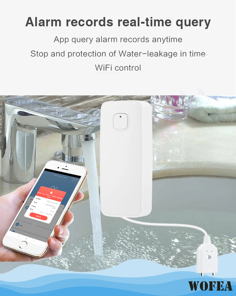 Wofea Tuya Smart Wifi Water Leakage Detector Home Alarm Sensor Automation work with Smart Valve To Open & Close When It Actived enlarge