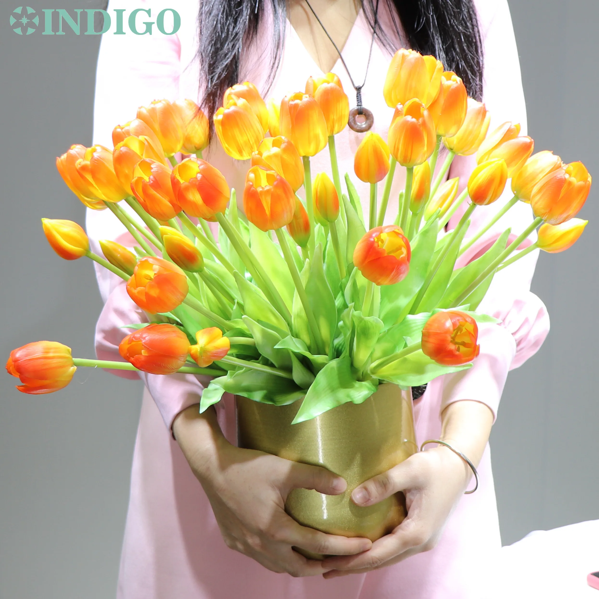 Индиго (3 цветы + 2 бутона) букет тюльпанов настоящий на ощупь силиконовый