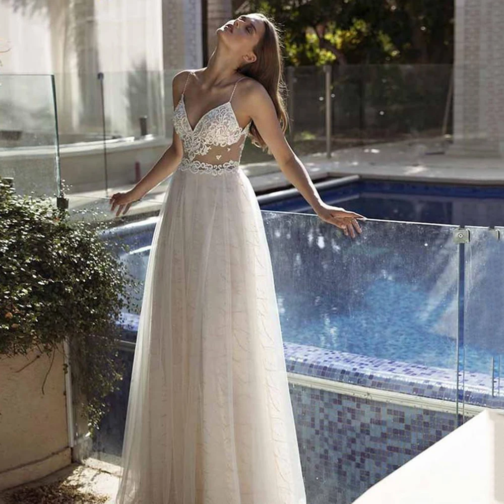 

Charming Sleeveless Wedding Dress Sexy Spaghetti Straps Sweetheart Lace Appliques Zipper Back Bridal Gowns 2021 Vestido De Noiva