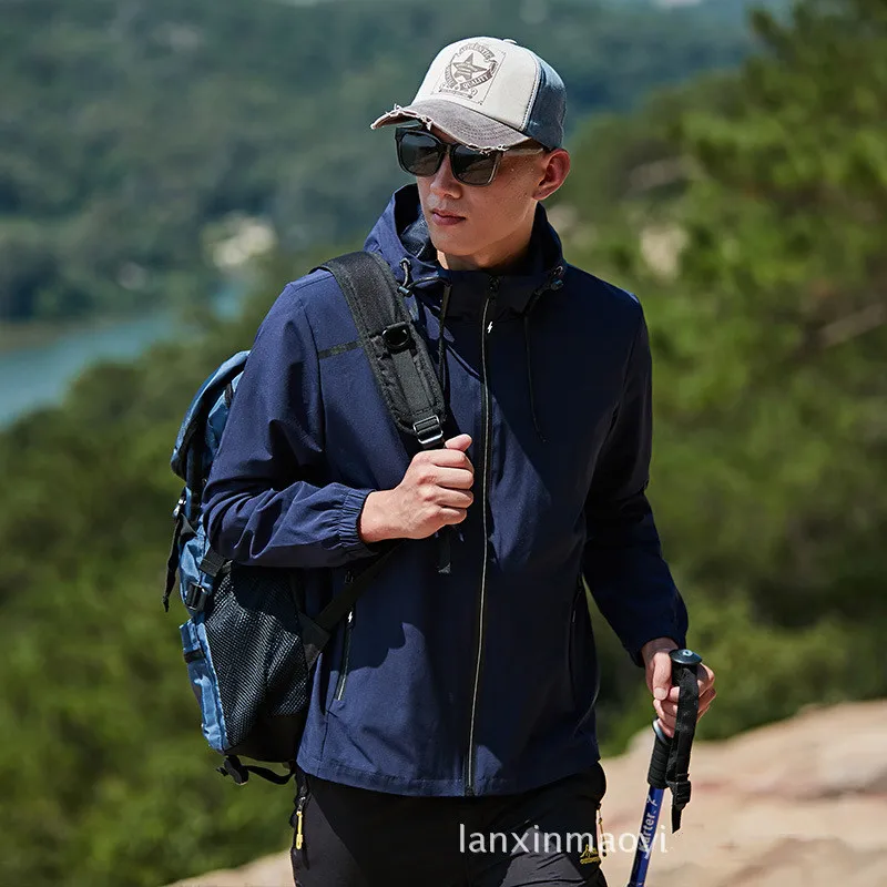 

Осенняя мужская и женская тонкая ветровка с капюшоном, ветрозащитная водонепроницаемая куртка, новая пара, походная верхняя одежда для альпинизма