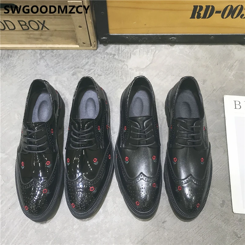 Броги элегантная обувь для мужчин модная деловая мужские оксфорды кожаные
