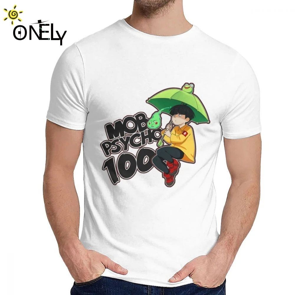 

Mob Psycho 100 Umbrella Frog Tee Round Neck Leisure Man's Retro 100% Cotton Plus Size Tshirt