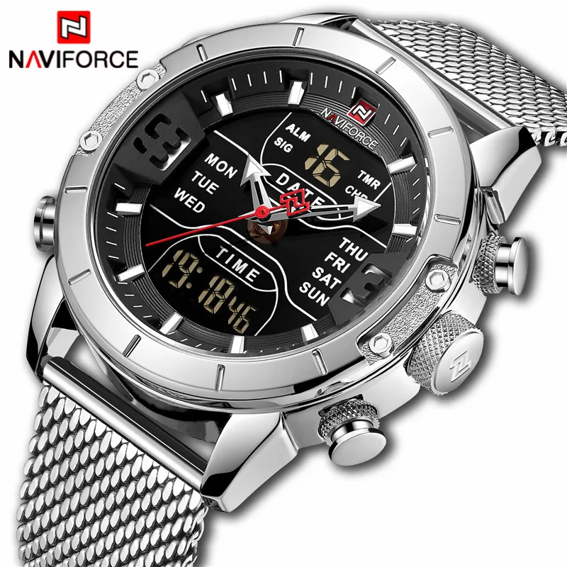 Часы наручные NAVIFORCE Мужские Цифровые спортивные брендовые роскошные со стальным