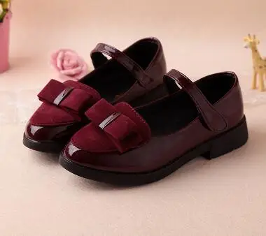 wine red Детские Тонкие Туфли из лакированной кожи для девочек-подростков; школьная черная обувь для танцев в английском стиле с бантом; Новинка года - Цвет: wine red