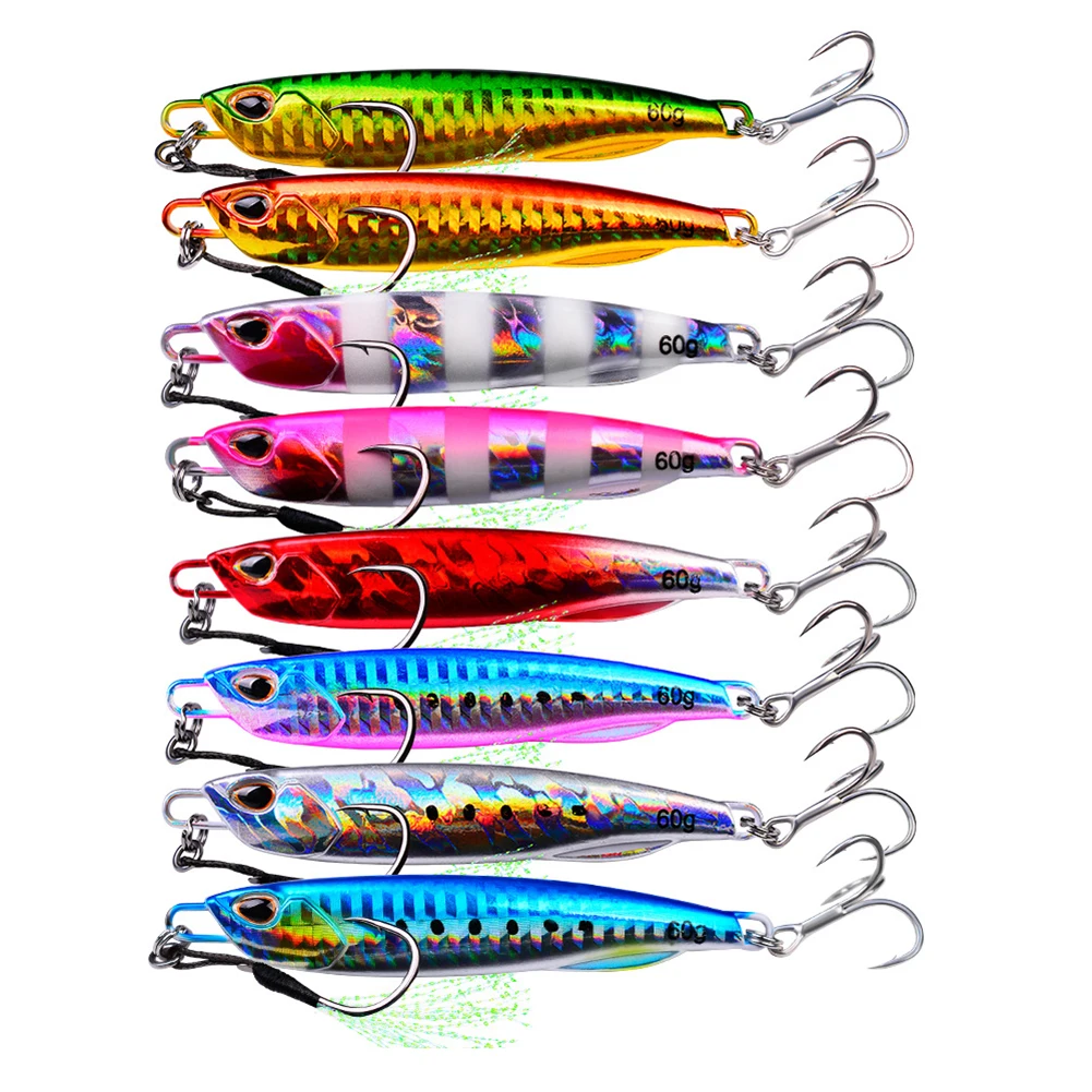 

8 Pcs Metal Jig Fishing Lure Weights 10g-60g Trolling Hard Bait Bass Fishing Bait Tackle Trout Jigging Lure Jigs Saltwater Lures