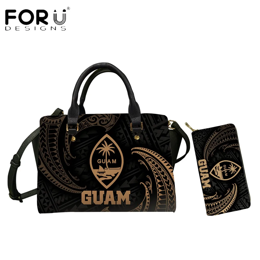 

FORUDESIGNS Guam Polynesian Pattern Women Totes Bags With Purse Set Leather Lady Messenger Bags Fashion Crossbody Handbags