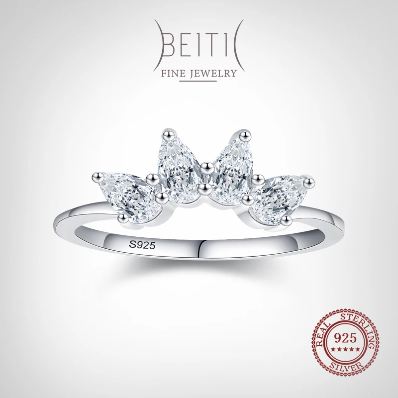 

Beitil Top Quality Real 925 Sterling Silver Sparkling Clear Zircon Crown Luxury Finger Rings For Women Romantic Wedding Jewelry