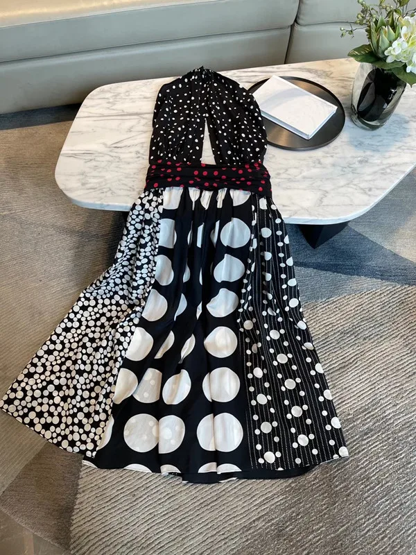 

2021 women dress polka dot printed patchworked silk dress women's dress for summer