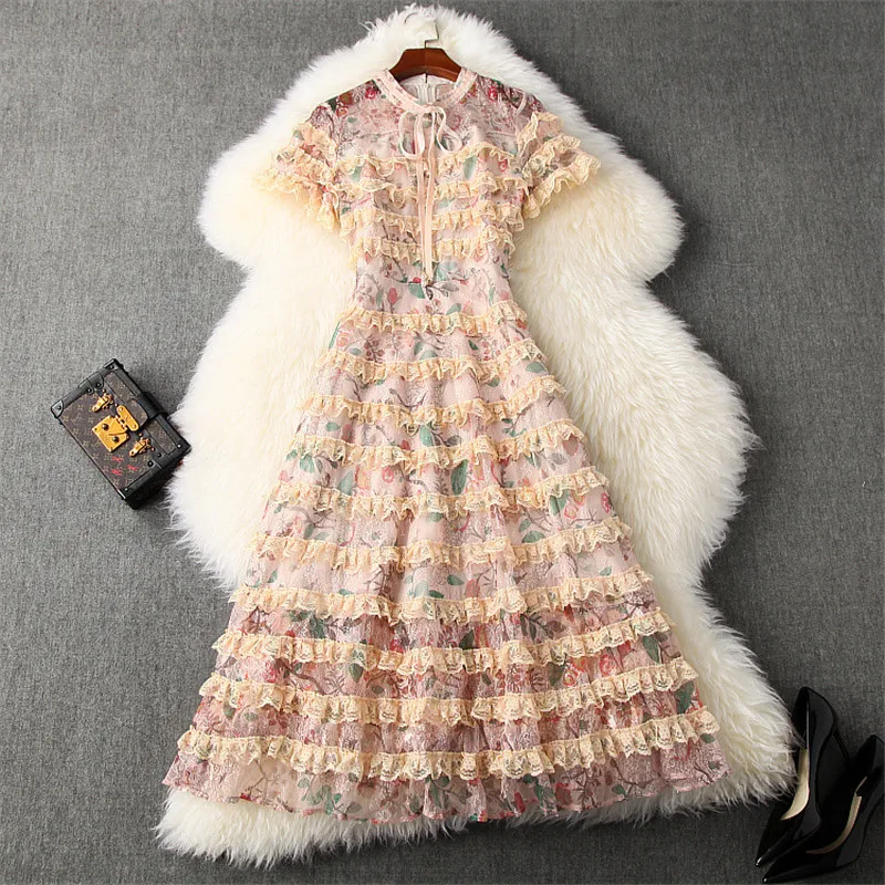 Высококачественное подиумное дизайнерское летнее платье с коротким рукавом