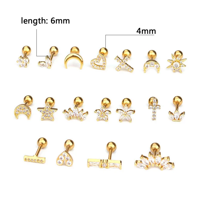 10 шт./лот серьги-гвоздики в форме цветка звезды сердца луны циркона