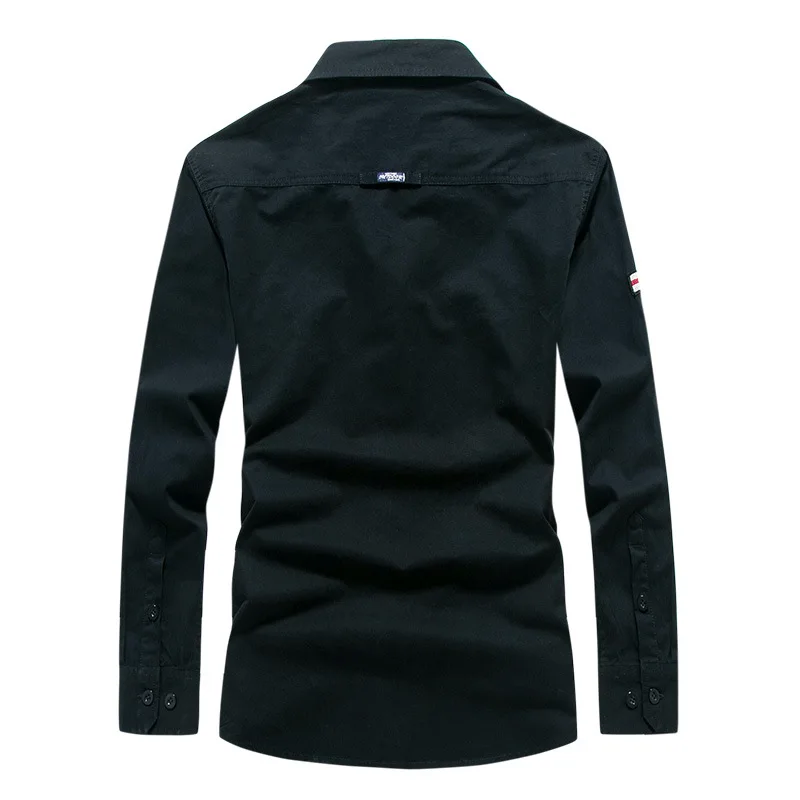 Мужская хлопковая рубашка в стиле милитари однотонная армейская зеленая