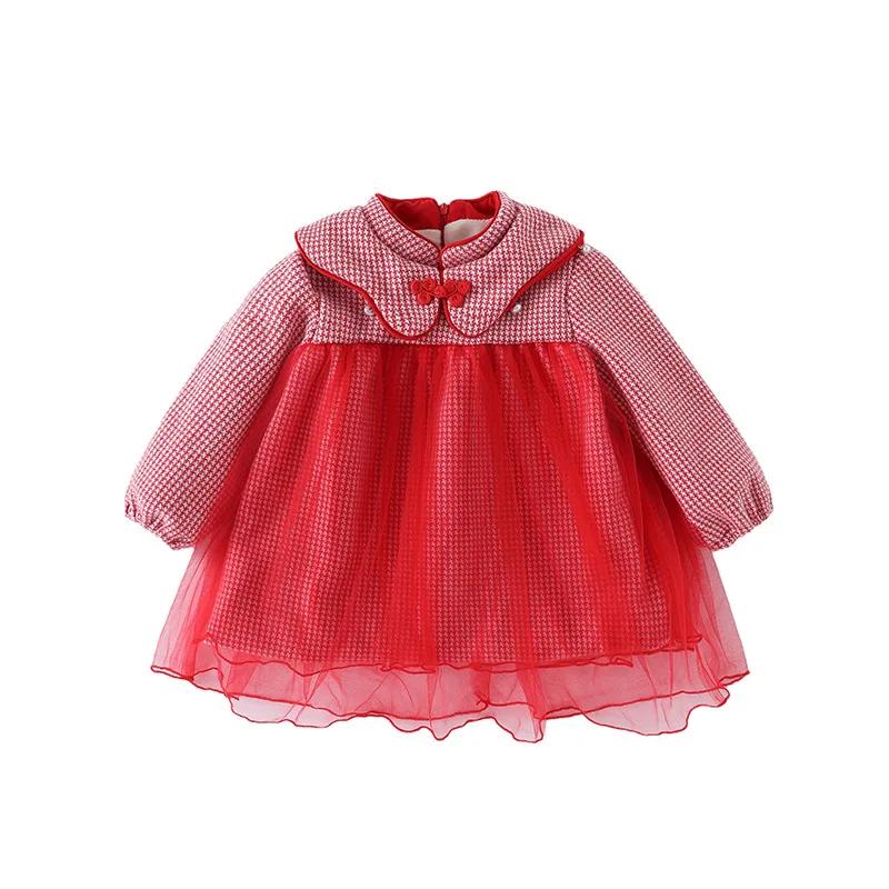 

Little girl Chinese style fairy dress winter plus velvet warm mesh skirt festive princess