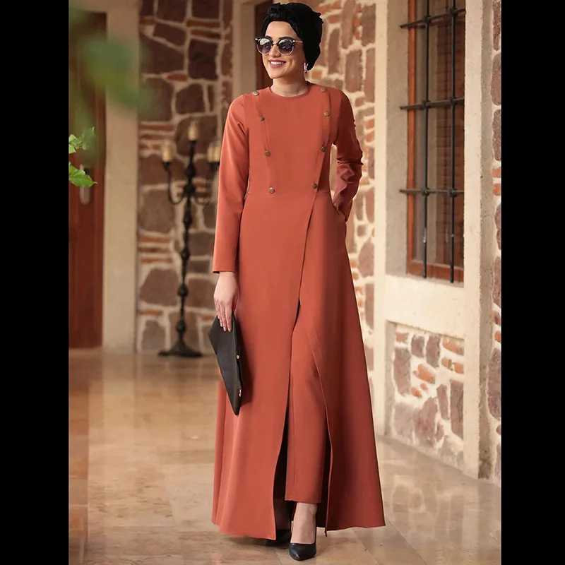 

Мусульманское модное женское вечернее платье Abaya Дубай Турция из двух частей модное платье для поклонения в банкете женское платье кафтан