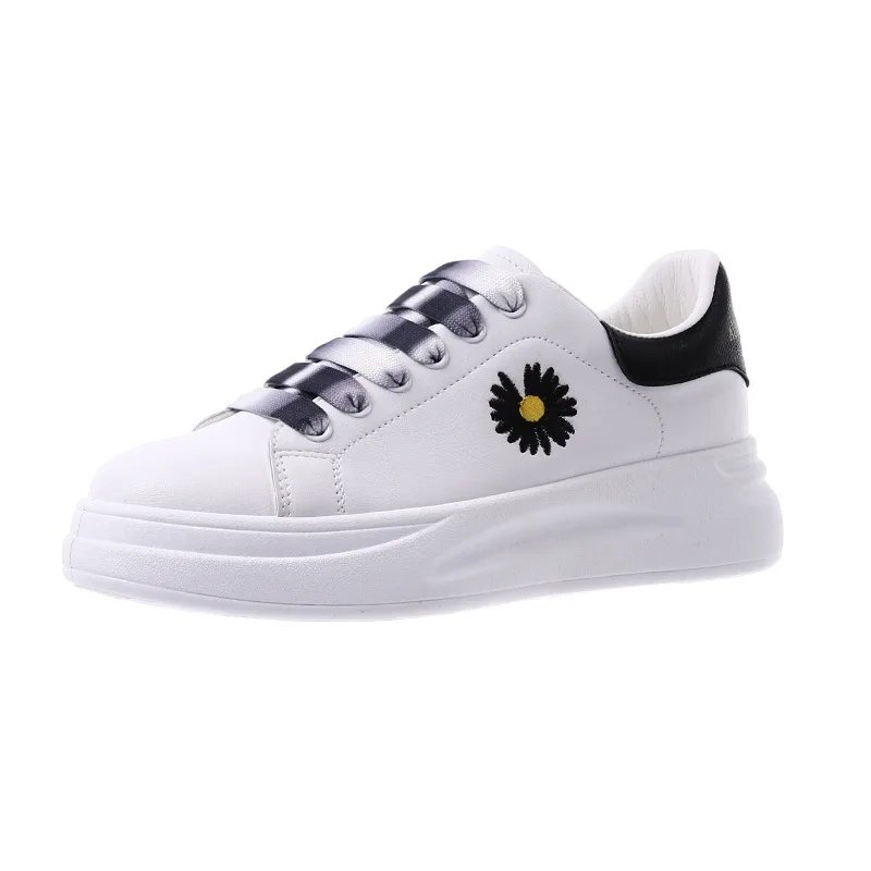 Autumn And Winter Fashion The New Casual Daisy Lace-Up Round Toe Women Shoes Breathable Color Shoelace High Quality Thick Bottom