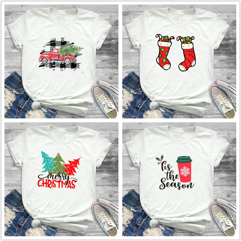 

Women T-shirt Christmas Tree Printed Ladies T-shirt Harajuku Style Top New Arrival Cute Christmas Gift Loose